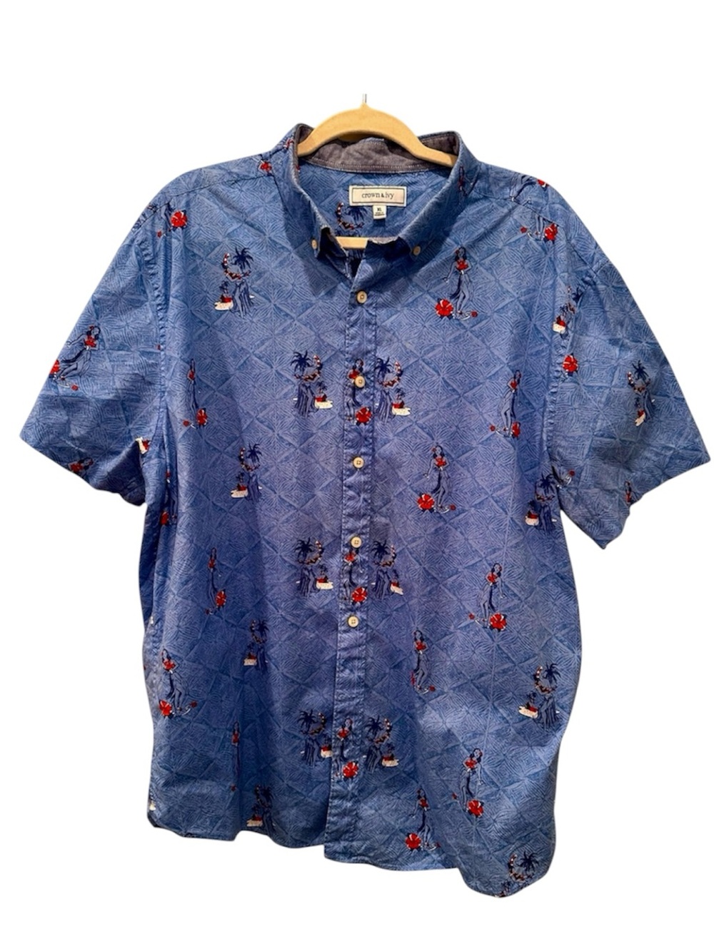 Hawaiian Hula Dancers Button Down Shirt Cruise Vacation Coastal Beach Sz XL